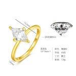 S925 Silver Gold Plated 2ct Kite Cut Moissanite Ring, 12x7mm D VVS1, GRA Certified US 5-9