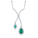 S925 Silver 7.2g 1.88ct Lab-Created Emerald Lariat Necklace, 11x7mm 6x3mm, 40&5cm