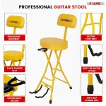 5Core Guitar Stool 3.15" Padded Chair W Backrest Foldable Music Seat Built In Foot Rest Guitar Stand