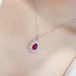 S925 Silver 5.2g Lab-Created Ruby Necklace, 10x7mm Halo Pendant, 40&5cm, GRA Certified