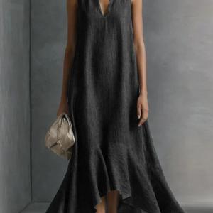 Fashionable V-neck Loose-fit Flared Womens Dress