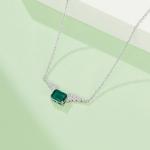 S925 Silver 3g Platinum Plated 0.9ct Lab-Created Emerald Necklace, 7x5mm Angel Wings Pendant, 40&5cm