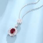 S925 Silver 6.3g Lab-Created Gemstone Necklace, 9x7mm Pendant, 5 Colors, 40&5cm