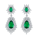 S925 Silver 8.8g 4.12ct Lab-Created Emerald Drop Earrings, 11x7mm & 6x4mm, Pair