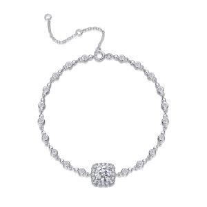 S925 Silver 1ct Cushion Halo Moissanite Bracelet, D VVS1 16&5cm Adjustable, GRA Certified