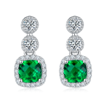 S925 Silver 2.2g Platinum Plated 0.98ct Lab-Created Emerald Drop Earrings, 5mm Halo Studs, Pair