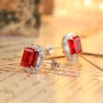 S925 Silver 5g Lab-Created Ruby Sapphire Emerald Studs, 8x8mm Octagon Cut, GRA Certified