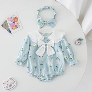Blue With Long Sleeves Onesie Girls Dress