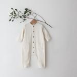 Solid-color Pocketed Chest-opening Baby Romper