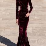 Elegant Velvet Bodycon Off-shoulder Pencil Skirt Womens Dress