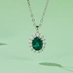 S925 Silver 2.9g 1ct Lab-Created Emerald Halo Necklace, 40&5cm Adjustable