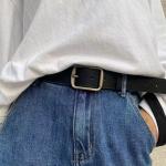Matte Silver Metal Buckle Decorative Belt Unisex Korean Style Simple Versatile Jeans Leather Strap