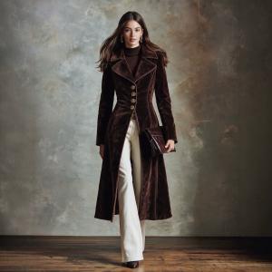 Retro Pleuche Coat Women's Waist-tight Western Style Coat Coat For Women
