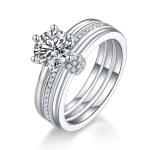 S925 Sterling Silver 1ct D Color VVS1 Moissanite Ring Set 6.5mm Stone Platinum Plated GRA Certified US Size 5-9 Gift Box