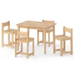 Kids Wooden Table And Chairs Set (1 Table + 4 Chairs), Rubber Wood Toddler Activity Set (Natural)