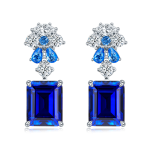 S925 Silver 6.5g 8ct Lab-Created Sapphire Drop Earrings, 10x8mm Emerald Cut, Pair