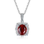 S925 Silver 3.9g Lab-Created Ruby Necklace, 10x8mm Oval Halo Pendant, 40&5cm, GRA Certified