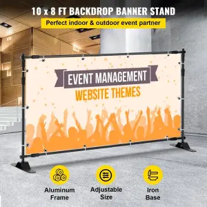 10x8 Ft Adjustable Background Bracket With Handbag - Sturdy For Party, Wedding, Photo Booth, Trade Show, Perfect For Backdrop Setup