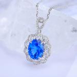 S925 Silver 4g Lab-Created Cobalt Spinel Paraiba Necklace, 7x9mm Pendant, 40&5cm