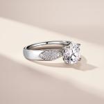 S925 Silver 4g Leaf Design Moissanite Ring, 8mm D VVS1 Center, GRA Certified US 5-8