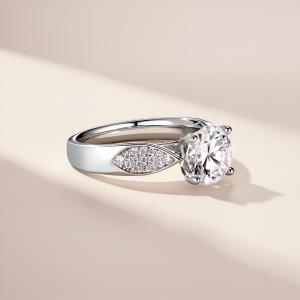 S925 Silver 4g Leaf Design Moissanite Ring, 8mm D VVS1 Center, GRA Certified US 5-8