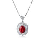 S925 Silver 5.2g Lab-Created Ruby Necklace, 10x7mm Halo Pendant, 40&5cm, GRA Certified