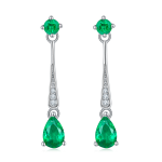 S925 Silver 1.7g Lab-Created Emerald Drop Earrings, 0.5ct 6x4mm Pear & Round, Pair