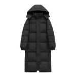 Black Minimalist Down Cotton Coat Extra-long Below-the-knee Style
