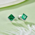 S925 Silver Platinum Plated Lab-Created Emerald Earrings, 0.3&2.5ct Princess Cut Studs, Pair