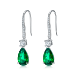 S925 Silver 2.8g Lab-Created Emerald Dangle Earrings, 11x7mm 0.6ct Pear Pair