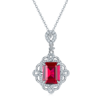 S925 Silver 4.3g 4.23ct Lab-Created Ruby Necklace, 10x8mm Vintage Pendant, 40&5cm