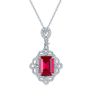 S925 Silver 4.3g 4.23ct Lab-Created Ruby Necklace, 10x8mm Vintage Pendant, 40&5cm