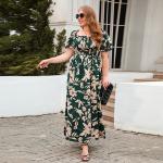 Womens Plus-Size Printed Bohemian French-Style Midi Dress