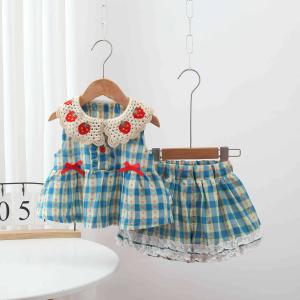 Lace-trimmed Collar Sleeveless Top And Lace Trim Childrens Clothing Set