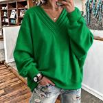 Women's Solid Color Loose V-neck Brushed Hoody