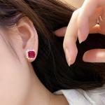 S925 Silver 5g Lab-Created Ruby Sapphire Emerald Studs, 8x8mm Octagon Cut, GRA Certified