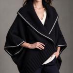 Loose Knitted Cape And Shawl Coat Large Lapel Contrast Color White Edge