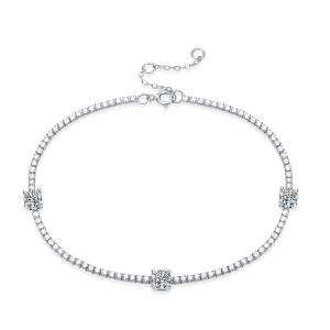 S925 Silver 6g Platinum Plated Moissanite Bracelet, 3x4.0mm D VVS1 Adjustable, GRA Certified