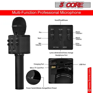 5 Core Microphone Wireless Karaoke Mic With Speaker 3 In 1 Portable Bluetooth Microfono Inalambrico