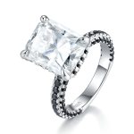 S925 Sterling Silver 8ct Moissanite Ring, 10x12mm D-VVS1 Contrast Black Pave Band, Platinum Plated US Sizes 5-9 GRA Gift Box