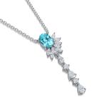 S925 Silver 4.3g Lab-Created Ruby Paraiba Lariat Necklace, 6.5x9mm, 40&5cm