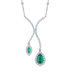 S925 Silver 7.2g 1.88ct Lab-Created Emerald Lariat Necklace, 11x7mm 6x3mm, 40&5cm