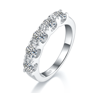 5-Stone Moissanite Wedding Band Ring, 4mm&5 D Color VVS1 S925 Silver Platinum Plated Anniversary Ring With GRA, US 5-9.