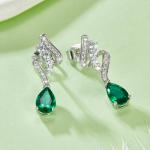 S925 Silver 2.4g 1.52ct Lab-Created Emerald Drop Earrings, 8x5mm Pear Cut