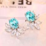S925 Silver 7.3g Lab Created Gemstone Earrings, 10x8mm Multi-Color Flower Studs, Ruby Sapphire Emerald Paraiba
