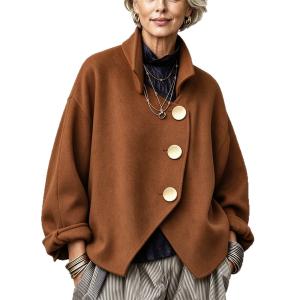 Loose-Fit Retro Womens Coat With Large Buttons