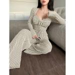 Women's Fashionable Striped Printed Drawstring Set