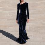 Elegant Velvet Bodycon Off-shoulder Pencil Skirt Womens Dress