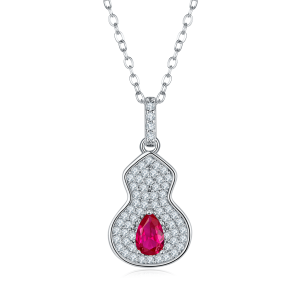 S925 Silver 2.5g 0.5ct Lab-Created Ruby Necklace, 4mm Gourd Pendant, 40&5cm