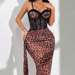 Leopard-print Lace Bodycon Slip Sexy Halter-neck Resort Dress